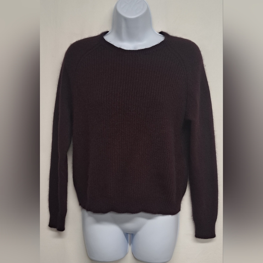 The Kooples S Angora Mix Sweater Long Sleeve Zipper Back Wine Plum Color
